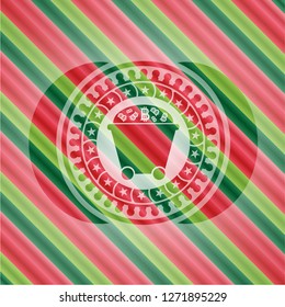 Bitcoin mining trolley icon inside christmas style emblem.