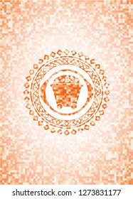 Bitcoin mining trolley icon inside orange tile background illustration. Square geometric mosaic seamless pattern with emblem inside.
