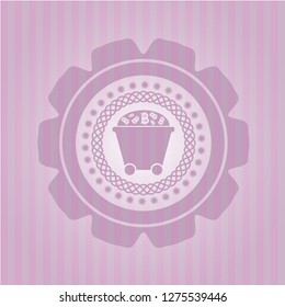 Bitcoin mining trolley icon inside realistic pink emblem