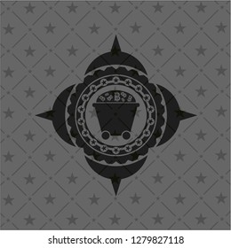 Bitcoin mining trolley icon inside black emblem