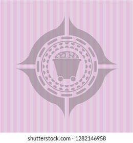 Bitcoin mining trolley icon inside pink emblem