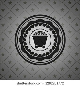 Bitcoin mining trolley icon inside realistic dark emblem