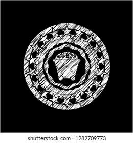 Bitcoin mining trolley icon inside chalk emblem