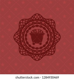 Bitcoin mining trolley icon inside realistic red emblem