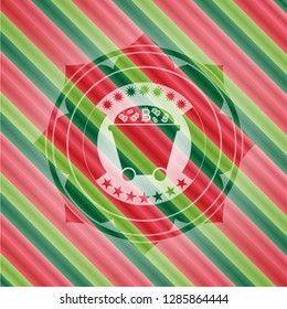 Bitcoin mining trolley icon inside christmas style badge..