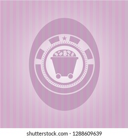Bitcoin mining trolley icon inside pink icon or emblem