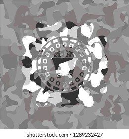 Bitcoin mining trolley icon inside grey camo texture