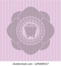 Bitcoin mining trolley icon inside realistic pink emblem