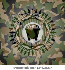 Bitcoin mining trolley icon inside camo texture