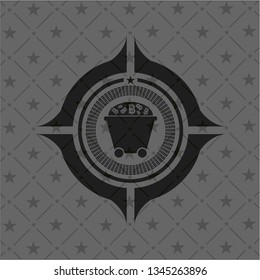 Bitcoin mining trolley icon inside black emblem