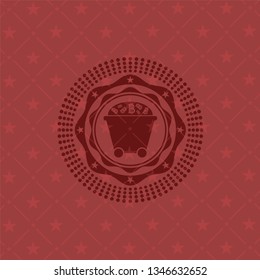 Bitcoin mining trolley icon inside vintage red emblem