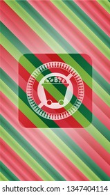 Bitcoin mining trolley icon inside christmas style badge..