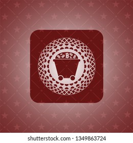 Bitcoin mining trolley icon inside retro style red emblem