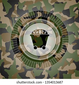 Bitcoin mining trolley icon inside camo texture
