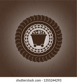 Bitcoin mining trolley icon inside retro wood emblem