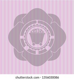 Bitcoin mining trolley icon inside vintage pink emblem
