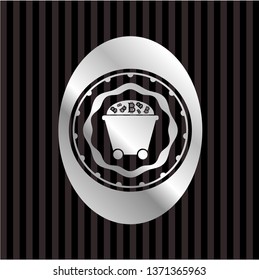 Bitcoin mining trolley icon inside silver shiny emblem