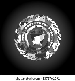 Bitcoin mining trolley icon inside grey camouflaged emblem