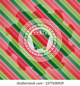 Bitcoin mining trolley icon inside christmas badge background.