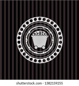 Bitcoin mining trolley icon inside silver emblem or badge