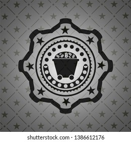 Bitcoin mining trolley icon inside black emblem. Vintage.