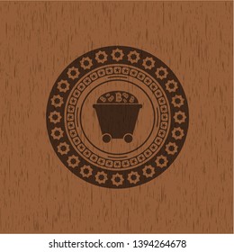 Bitcoin mining trolley icon inside wood emblem