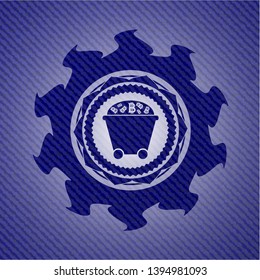 Bitcoin mining trolley icon inside jean background