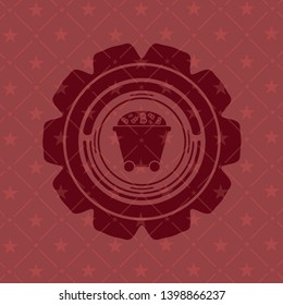 Bitcoin mining trolley icon inside vintage red emblem