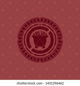 Bitcoin mining trolley icon inside badge with red background