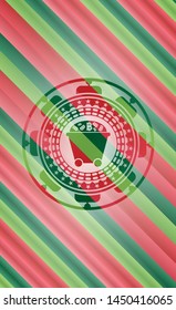 Bitcoin mining trolley icon inside christmas colors emblem.