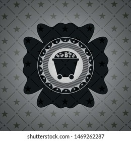 Bitcoin mining trolley icon inside dark emblem