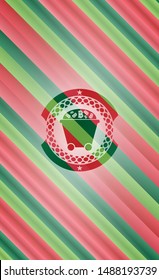 Bitcoin mining trolley icon inside christmas badge.