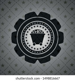 Bitcoin mining trolley icon inside black badge