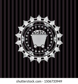 Bitcoin mining trolley icon inside silvery badge