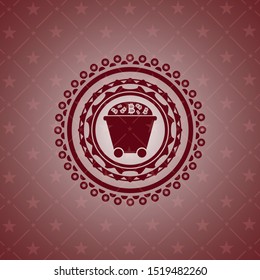 Bitcoin mining trolley icon inside retro red emblem