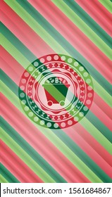 Bitcoin mining trolley icon inside christmas colors badge.