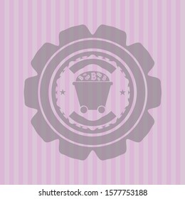 Bitcoin mining trolley icon inside realistic pink emblem