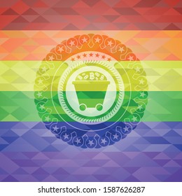 Bitcoin mining trolley icon inside lgbt colors emblem 