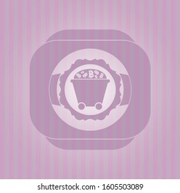 Bitcoin mining trolley icon inside realistic pink emblem