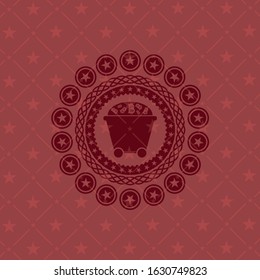 Bitcoin mining trolley icon inside retro red emblem