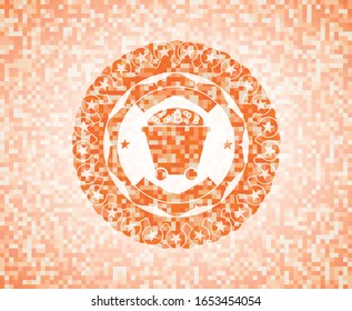 Bitcoin mining trolley icon inside orange mosaic emblem with background