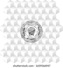 Bitcoin mining trolley icon inside realistic grey emblem with cube white background