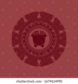 Bitcoin mining trolley icon inside retro red emblem