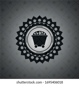 Bitcoin mining trolley icon inside realistic dark emblem