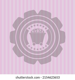 Bitcoin mining trolley icon inside vintage pink emblem. Amazing desing. 