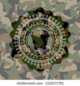 Bitcoin mining trolley icon on camo texture