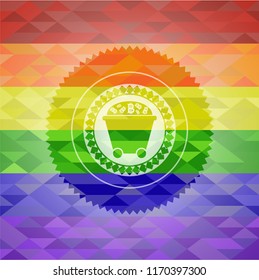 Bitcoin mining trolley icon on mosaic background with the colors of the LGBT flag