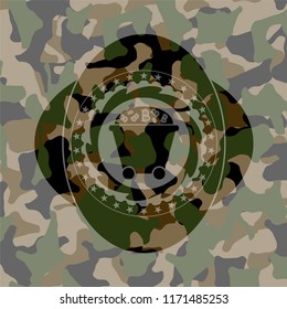 Bitcoin mining trolley icon on camo pattern
