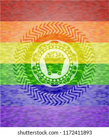 Bitcoin mining trolley icon on mosaic background with the colors of the LGBT flag