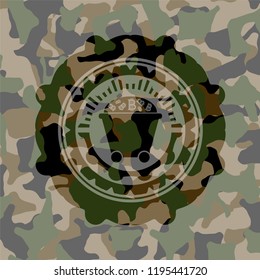 Bitcoin mining trolley icon on camo texture